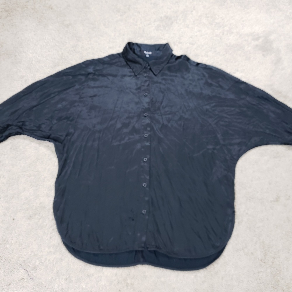 Madewell Black Relaxed Satin Oversized Dolman Shirt M Witchy Dark Goth